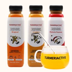 TURMERIACTIVE Blends - Kit de Infusión y Concentrados: 1 Bote de Original + 1 Bote de Jengibre + 1 Bote de P. Cayenne + 1 Taza + 1 Popote Metálico