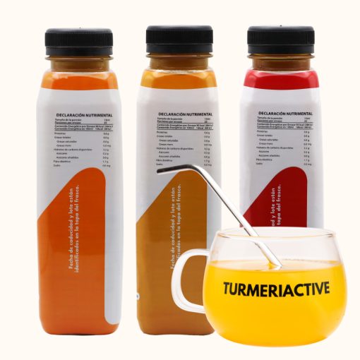 TURMERIACTIVE Blends - Kit de Infusión y Concentrados: 1 Bote de Original + 1 Bote de Jengibre + 1 Bote de P. Cayenne + 1 Taza + 1 Popote Metálico