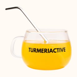 TURMERIACTIVE Blends - Taza de Vidrio con Popote Metálico Curvo