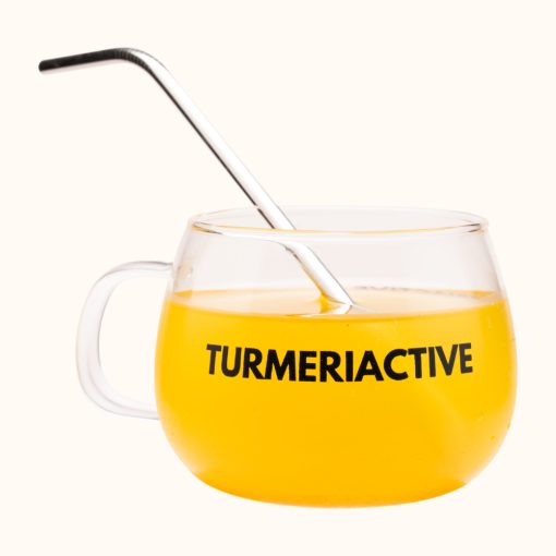 TURMERIACTIVE Blends - Taza de Vidrio con Popote Metálico Curvo
